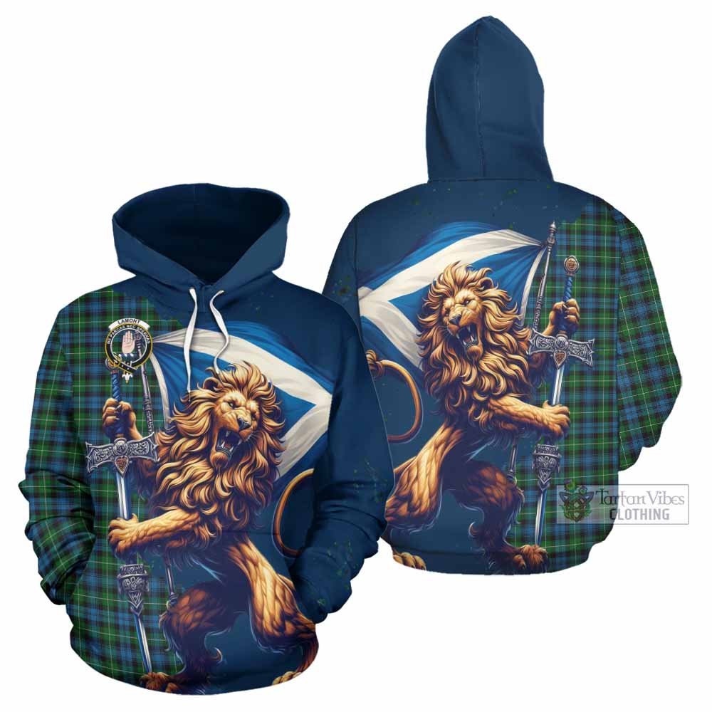 Lamont Tartan Family Crest Hoodie with Scottish Majestic Lion