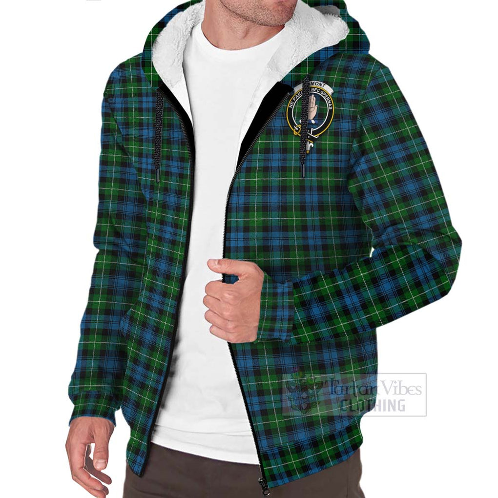 Tartan Vibes Clothing Lamont Tartan Sherpa Hoodie with Family Crest and Bearded Skull Holding Bottles of Whiskey