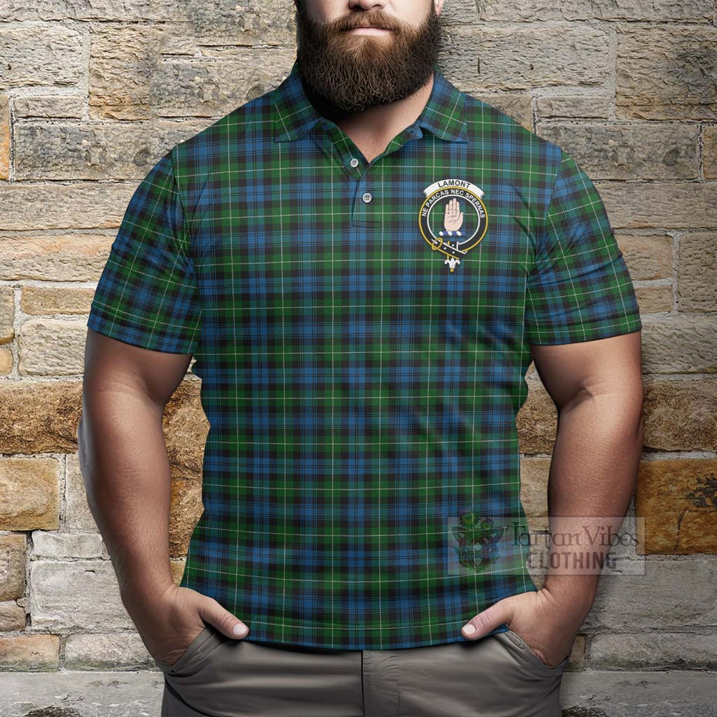 Tartan Vibes Clothing Lamont Tartan Polo Shirt with Family Crest and Bearded Skull Holding Bottles of Whiskey