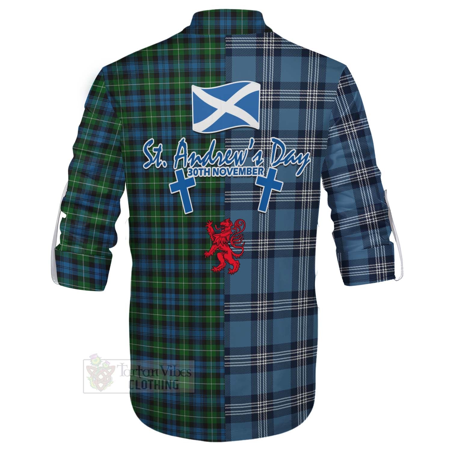 Tartan Vibes Clothing Lamont Tartan Ghillie Kilt Shirt Happy St. Andrew's Day Half Tartan Style