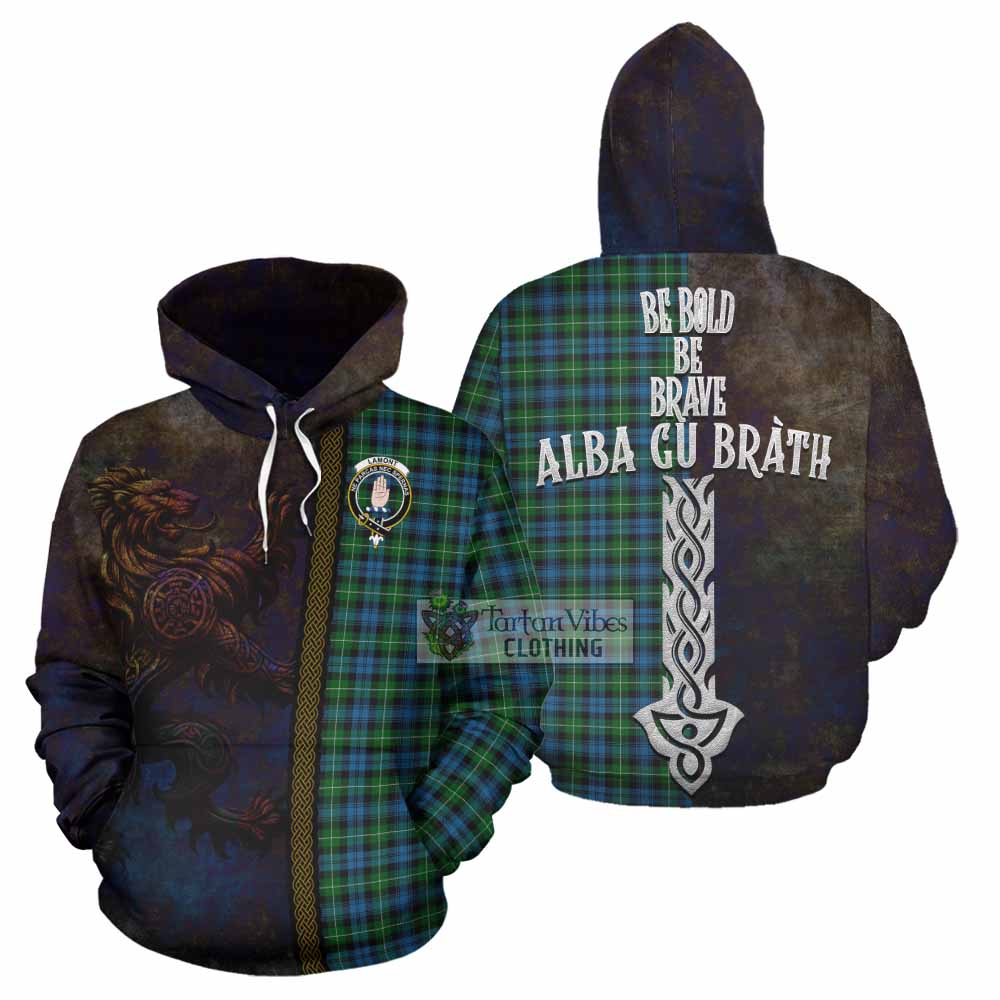 Tartan Vibes Clothing Lamont Tartan Family Crest Hoodie Alba Gu Brath Be Brave Lion Ancient Style