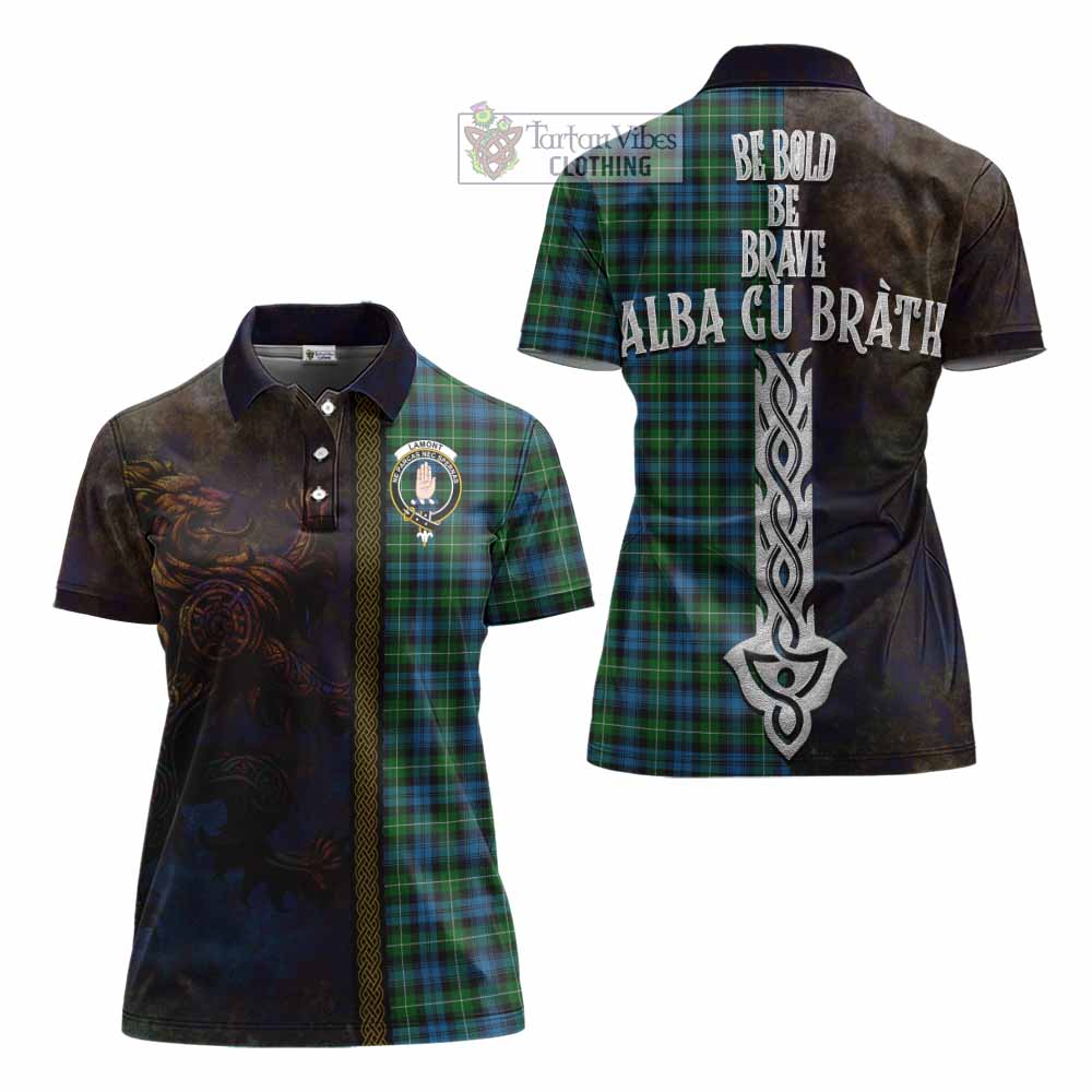 Tartan Vibes Clothing Lamont Tartan Family Crest Women's Polo Shirt Alba Gu Brath Be Brave Lion Ancient Style