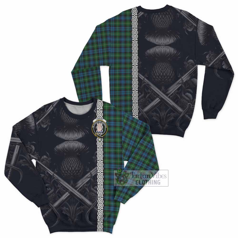 Tartan Vibes Clothing Lamont Tartan Sweatshirt with Family Crest Cross Sword Thistle Celtic Vibes
