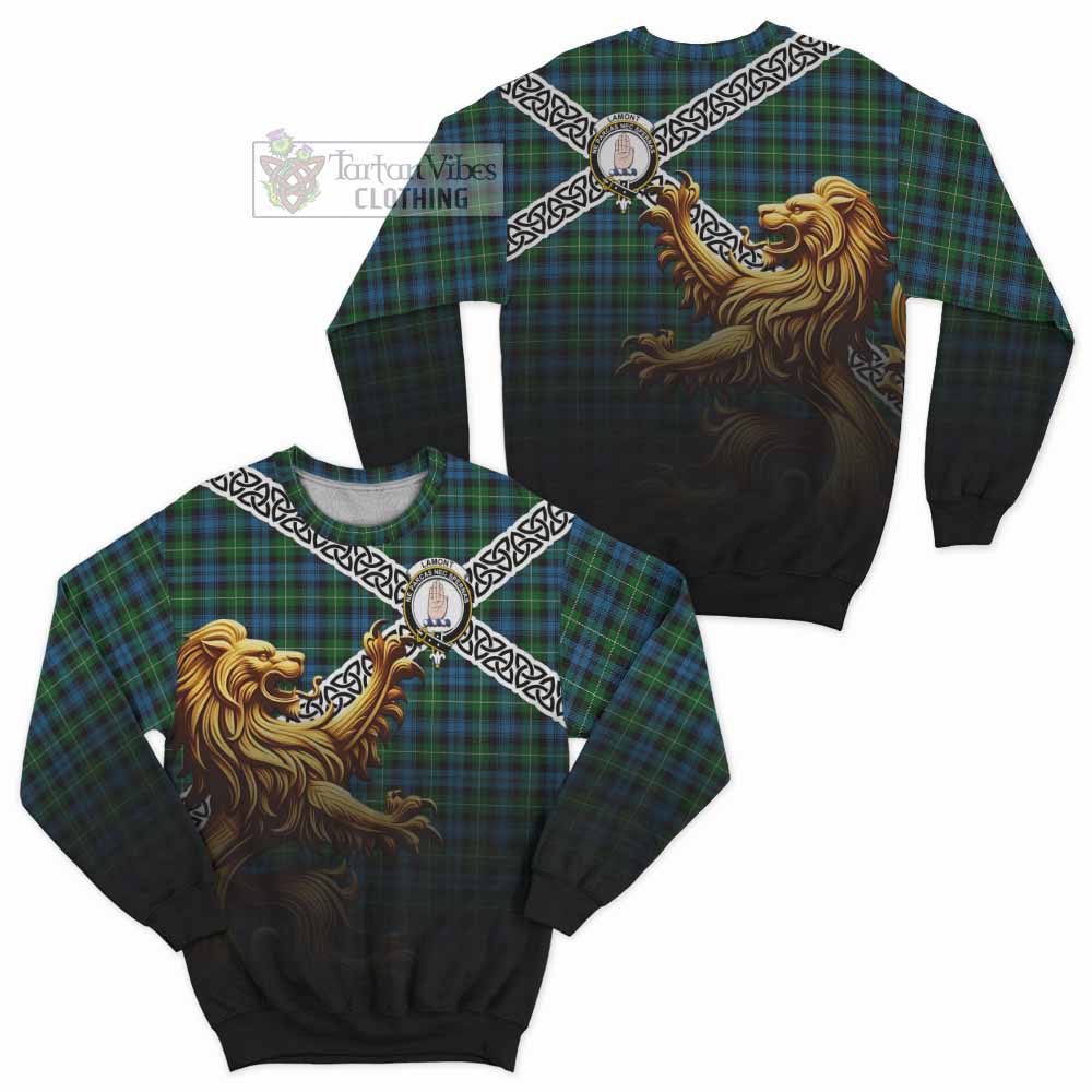 Tartan Vibes Clothing Lamont Crest Tartan Sweatshirt with Golden Lion Emblem Celtic Style