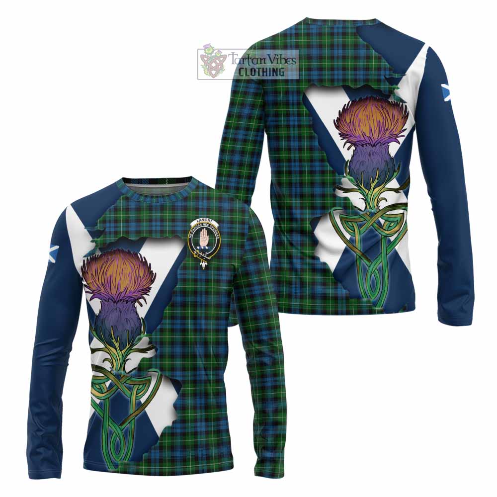 Tartan Vibes Clothing Lamont Tartan Family Crest Long Sleeve T-Shirt Scottish Thistle Celtic Inspired