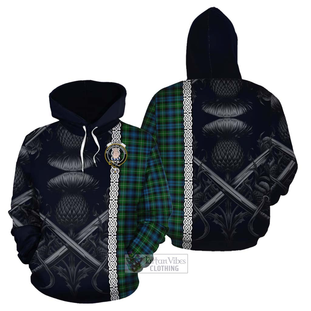 Tartan Vibes Clothing Lamont Tartan Cotton Hoodie with Family Crest Cross Sword Thistle Celtic Vibes