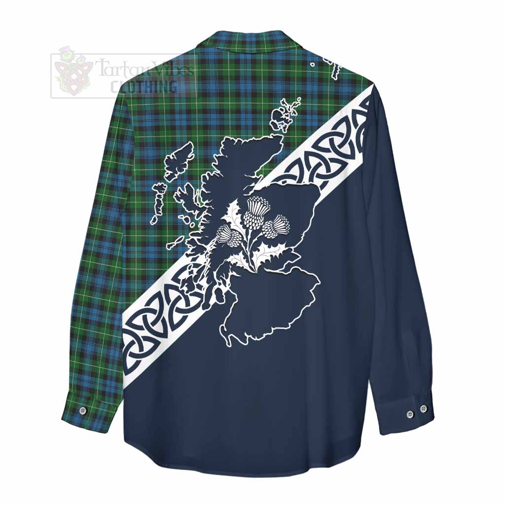 Tartan Vibes Clothing Lamont Tartan Women's Casual Shirt Featuring Thistle and Scotland Map