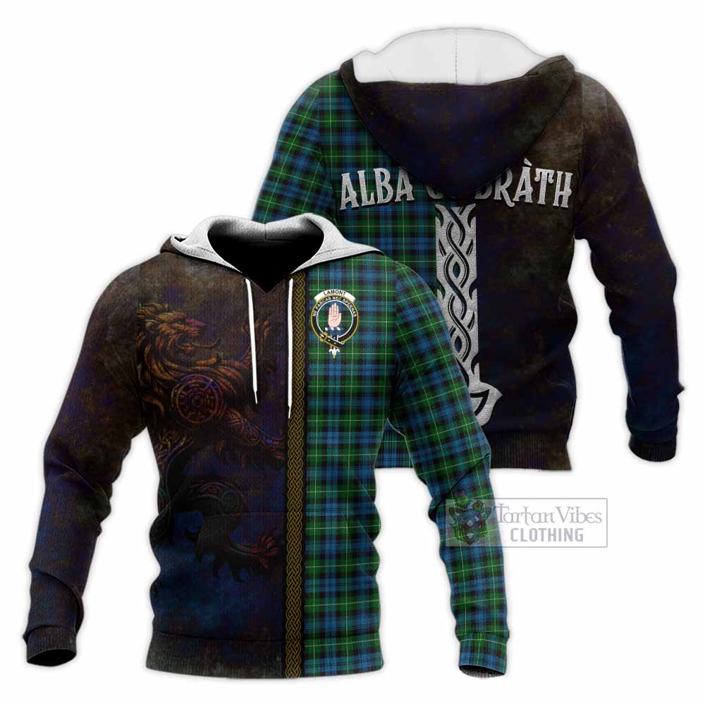 Tartan Vibes Clothing Lamont Tartan Family Crest Knitted Hoodie Alba Gu Brath Be Brave Lion Ancient Style