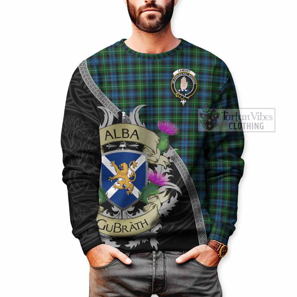 Tartan Vibes Clothing Lamont Tartan Family Crest Sweatshirt Lion Rampant Royal Thistle Shield Celtic Inspired