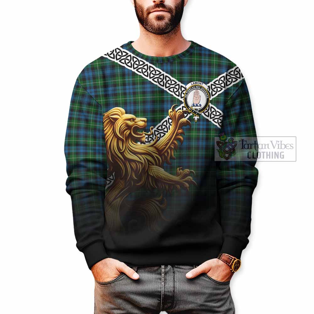 Tartan Vibes Clothing Lamont Crest Tartan Sweatshirt with Golden Lion Emblem Celtic Style