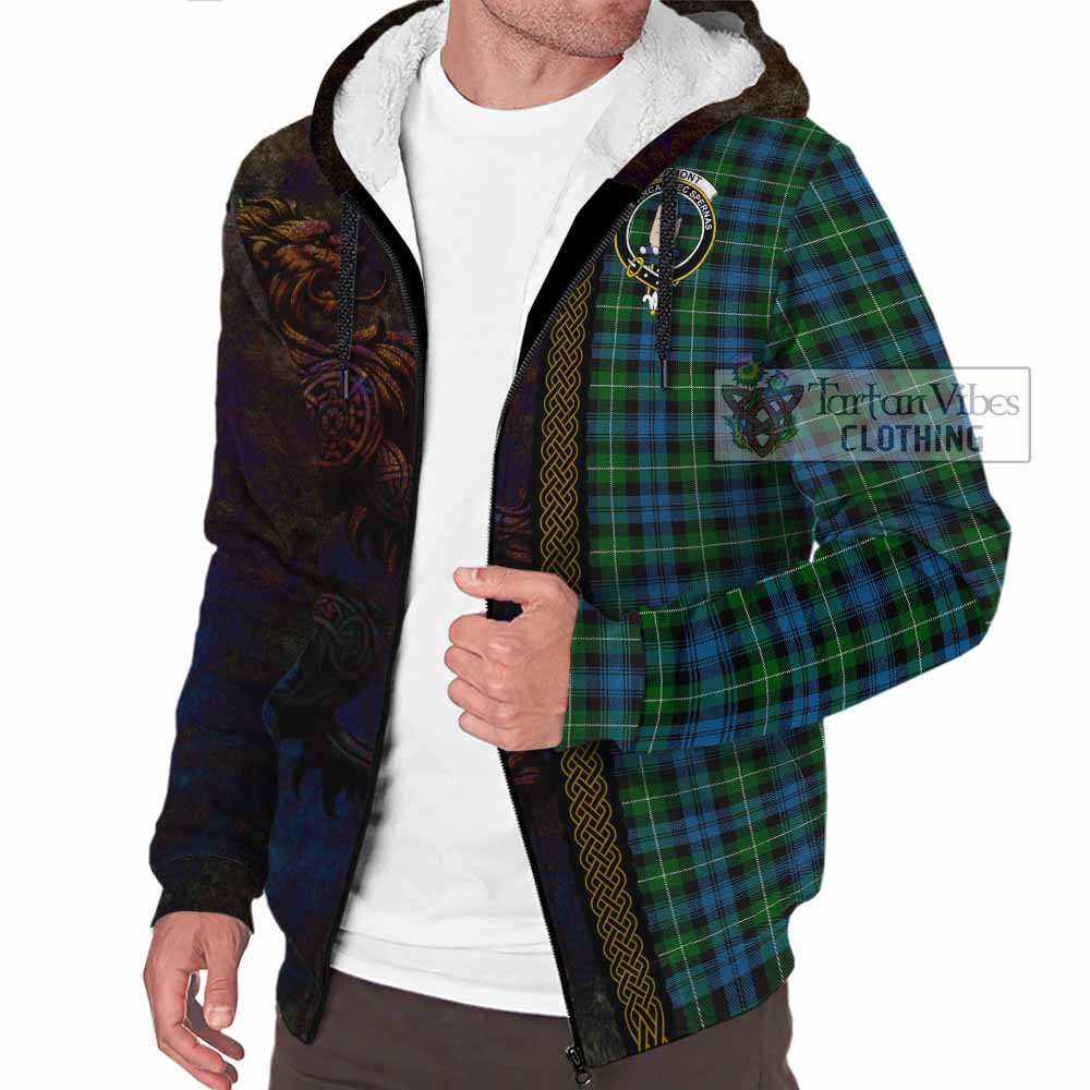 Tartan Vibes Clothing Lamont Tartan Family Crest Sherpa Hoodie Alba Gu Brath Be Brave Lion Ancient Style