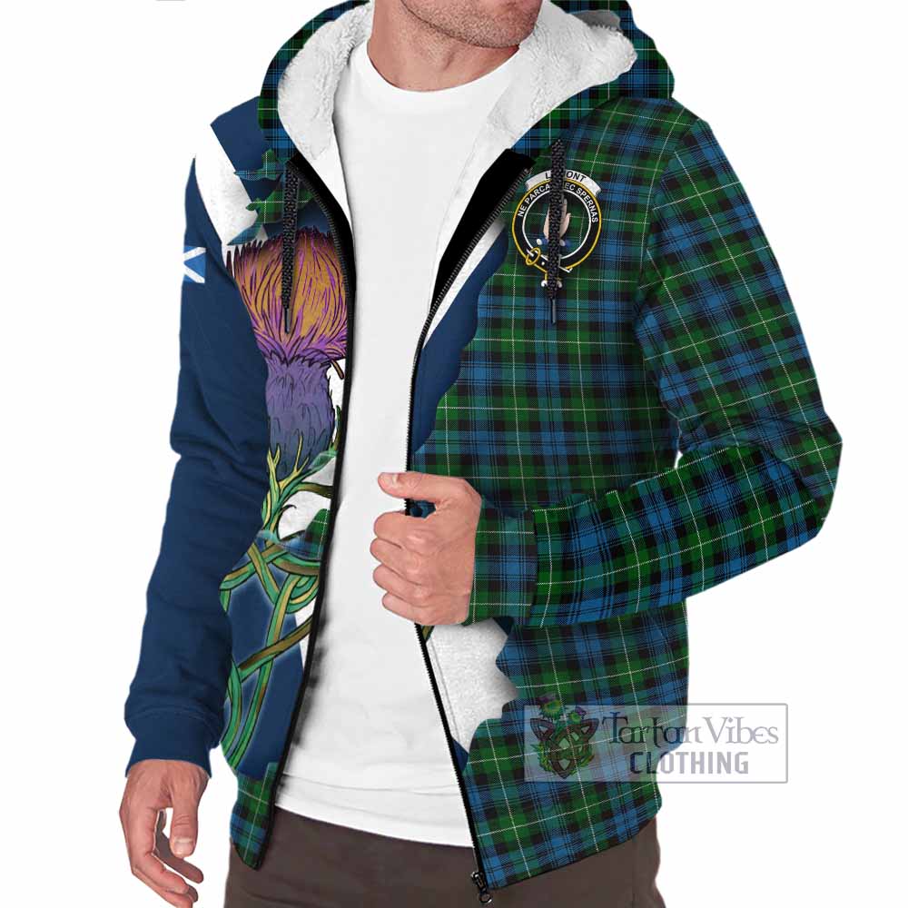 Tartan Vibes Clothing Lamont Tartan Family Crest Sherpa Hoodie Scottish Thistle Celtic Inspired