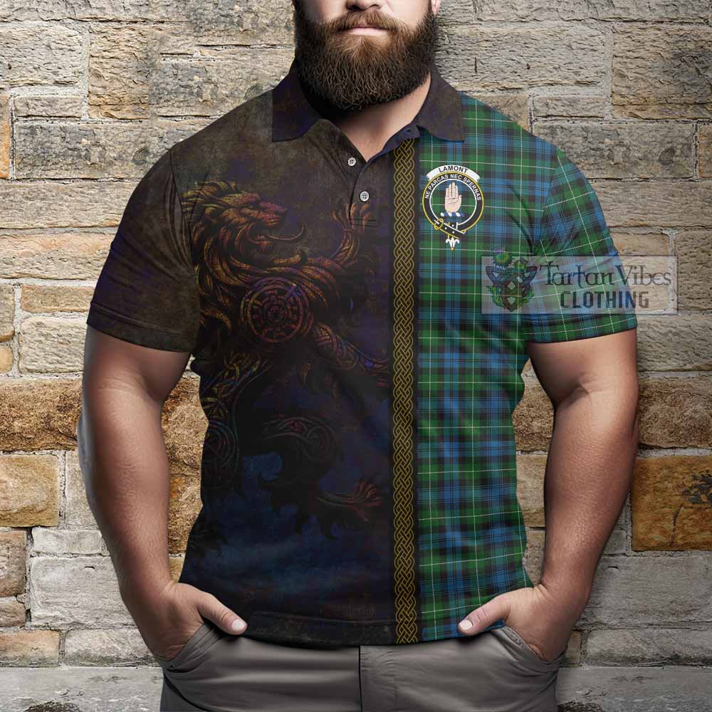 Tartan Vibes Clothing Lamont Tartan Family Crest Polo Shirt Alba Gu Brath Be Brave Lion Ancient Style