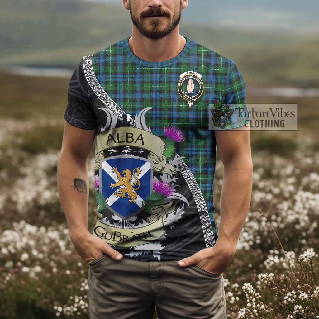 Tartan Vibes Clothing Lamont Tartan Family Crest T-Shirt Lion Rampant Royal Thistle Shield Celtic Inspired