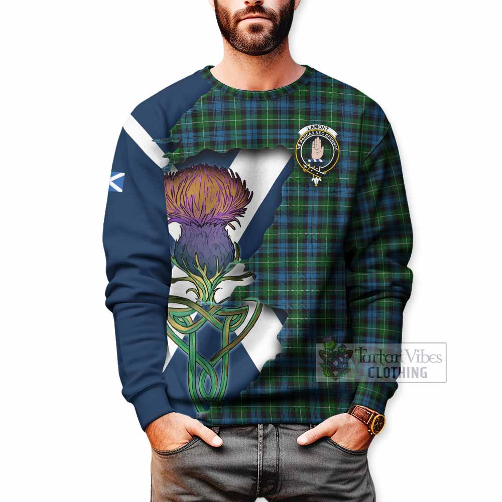 Tartan Vibes Clothing Lamont Tartan Family Crest Sweatshirt Scottish Thistle Celtic Inspired