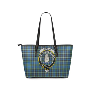 Lamont Ancient Tartan Leather Tote Bag with Family Crest