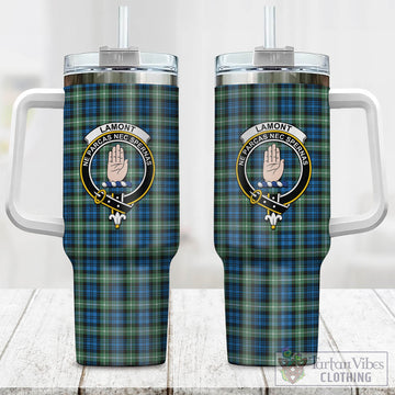 Lamont Ancient Tartan and Family Crest Tumbler with Handle