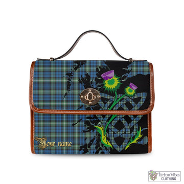 Lamont Ancient Tartan Waterproof Canvas Bag with Scotland Map and Thistle Celtic Accents