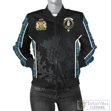 Lamont Ancient Tartan Bomber Jacket with Family Crest and Scottish Thistle Vibes Sport Style