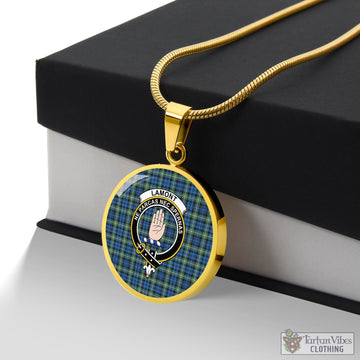 Lamont Ancient Tartan Circle Necklace with Family Crest