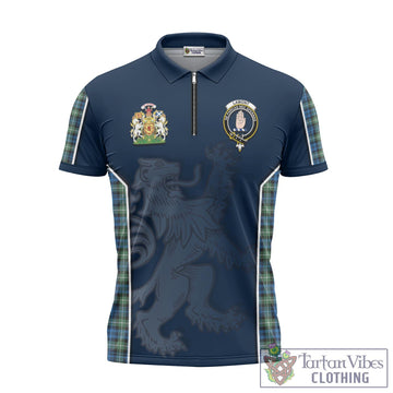 Lamont Ancient Tartan Zipper Polo Shirt with Family Crest and Lion Rampant Vibes Sport Style