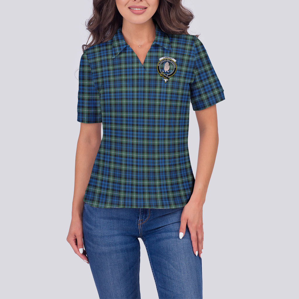 lamont-ancient-tartan-polo-shirt-with-family-crest-for-women