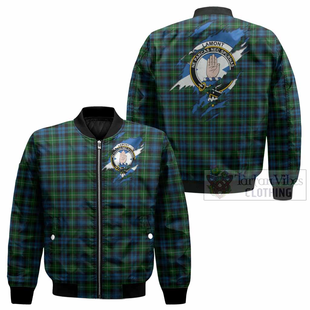 Lamont Clan Crest In Me Tartan Bomber Jacket Scotland Flag Style