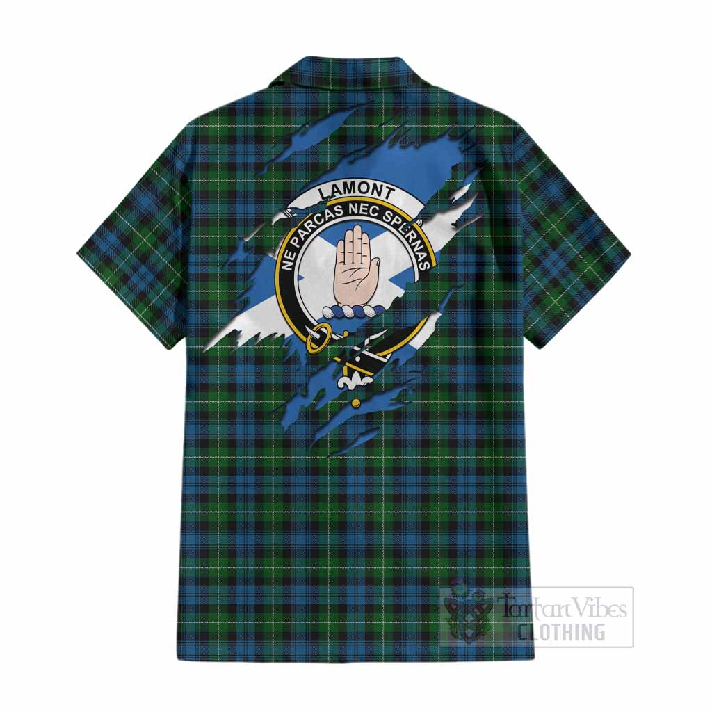 Lamont Clan Crest In Me Tartan Cotton Hawaiian Shirt Scotland Flag Style