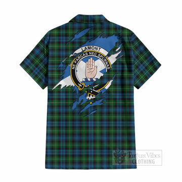 Lamont Clan Crest In Me Tartan Cotton Hawaiian Shirt Scotland Flag Style