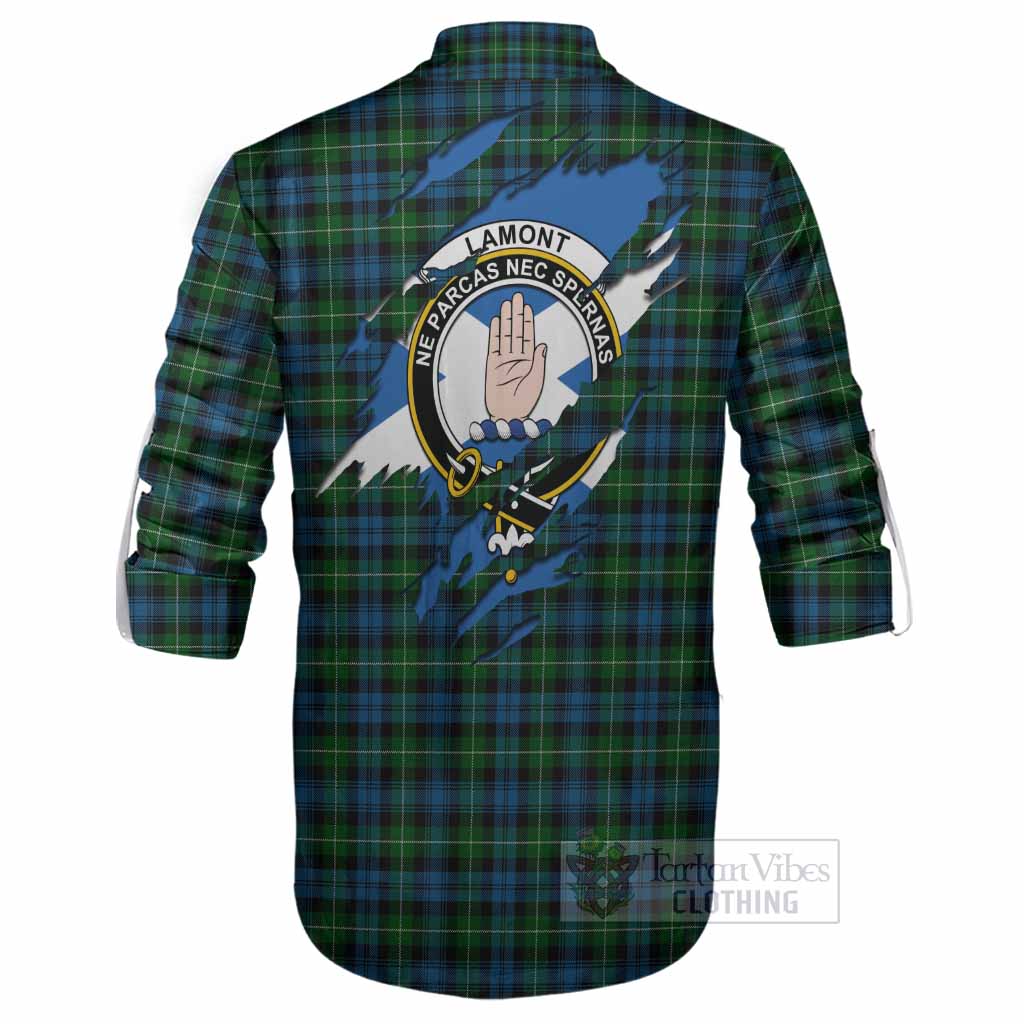 Lamont Clan Crest In Me Tartan Ghillie Shirt Scotland Flag Style