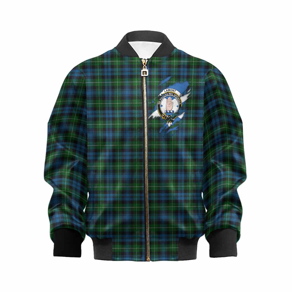Lamont Clan Crest In Me Tartan Kid Bomber Jacket Scotland Flag Style