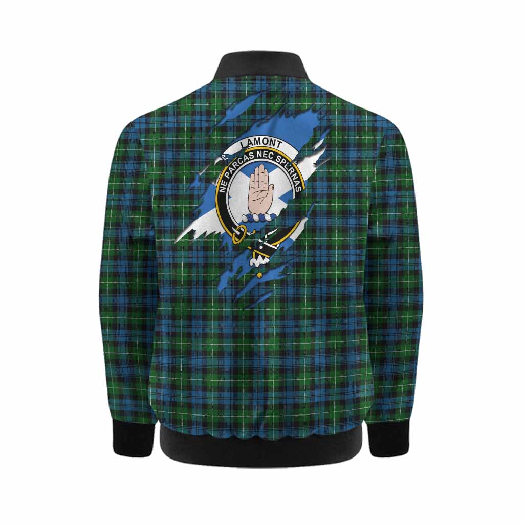 Lamont Clan Crest In Me Tartan Kid Bomber Jacket Scotland Flag Style