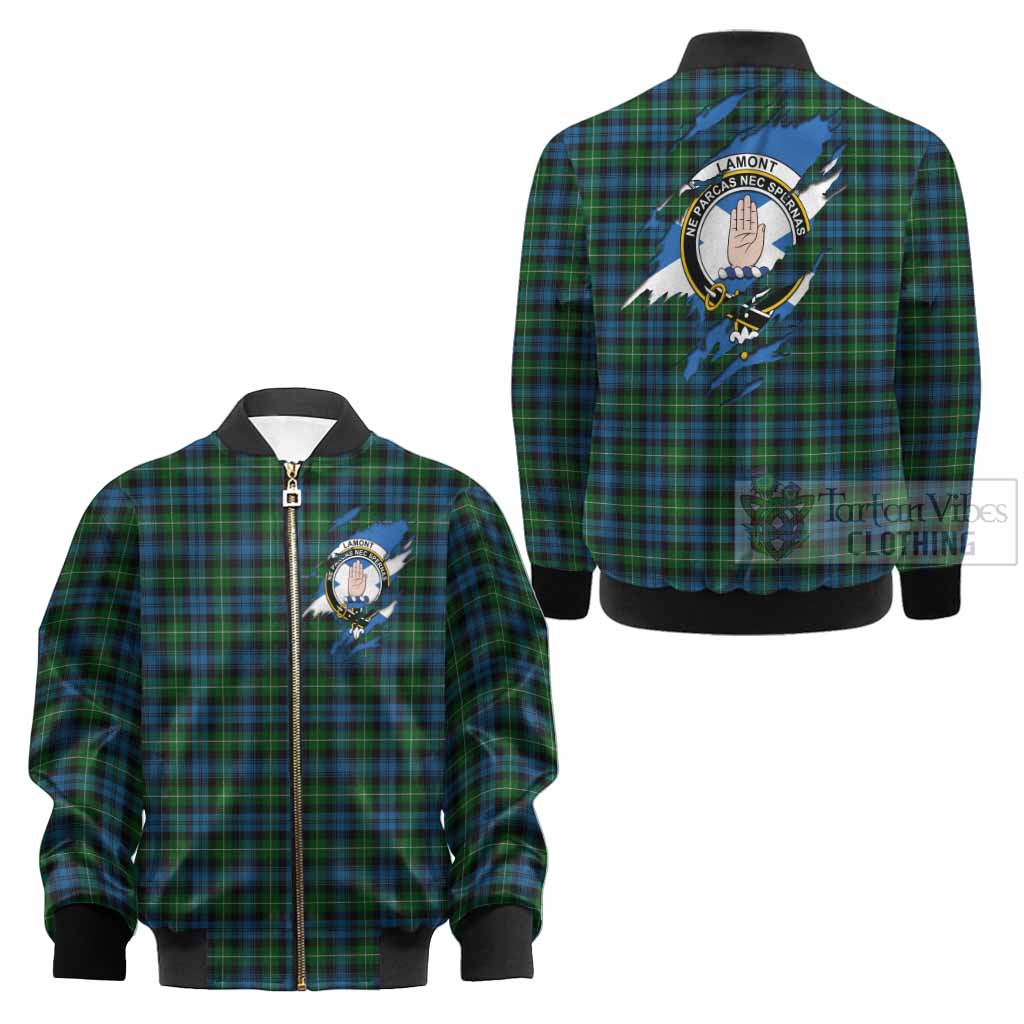 Lamont Clan Crest In Me Tartan Kid Bomber Jacket Scotland Flag Style