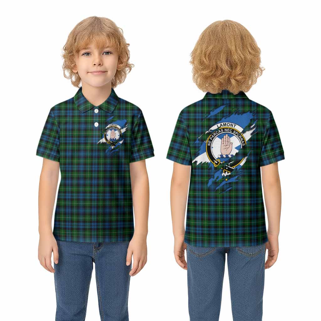 Lamont Clan Crest In Me Tartan Kid Polo Shirt Scotland Flag Style