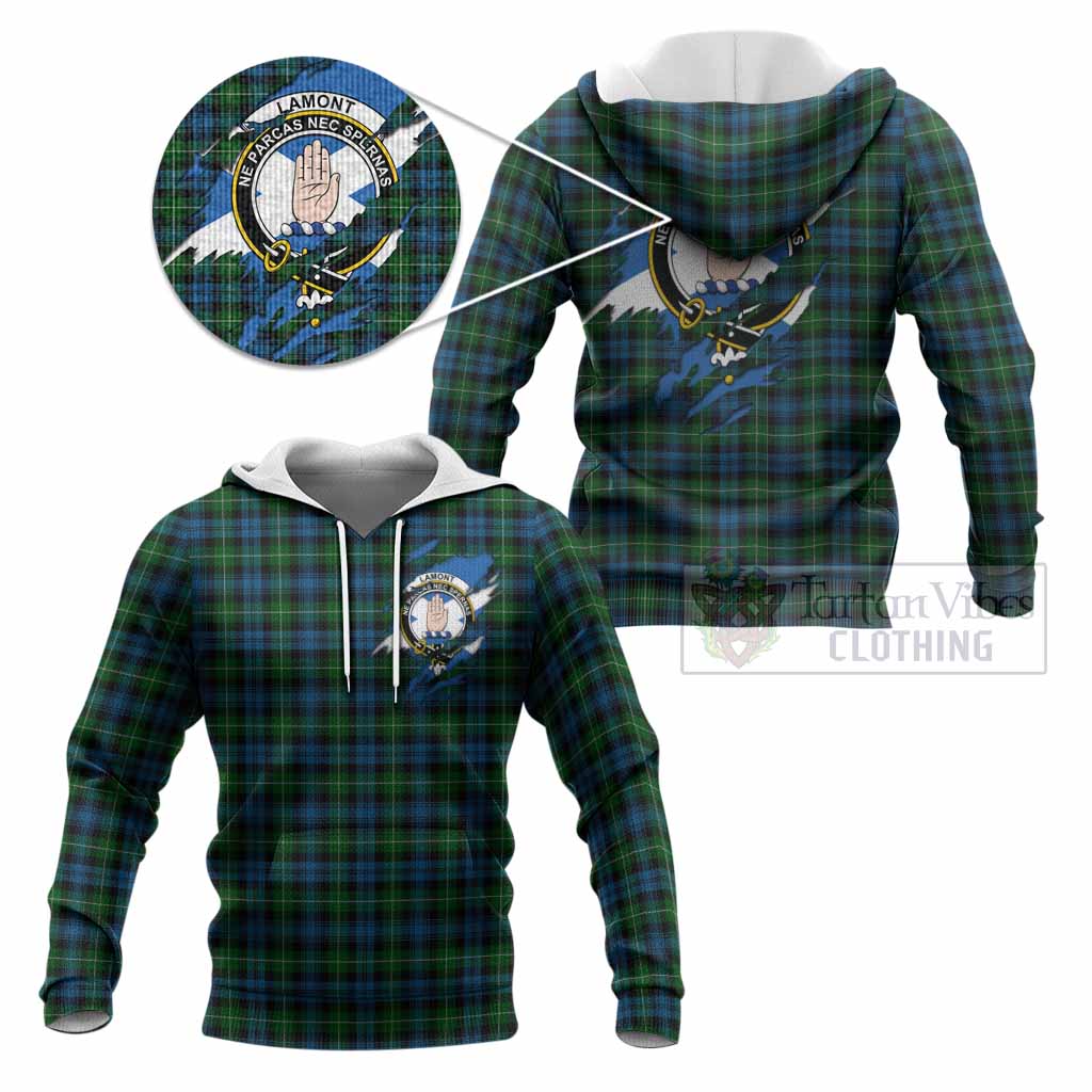 Lamont Clan Crest In Me Tartan Knitted Hoodie Scotland Flag Style