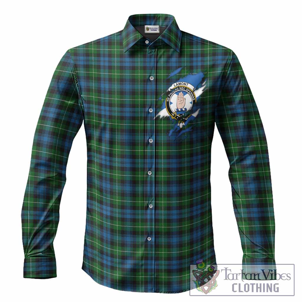 Lamont Clan Crest In Me Tartan Long Sleeve Button Shirts Scotland Flag Style