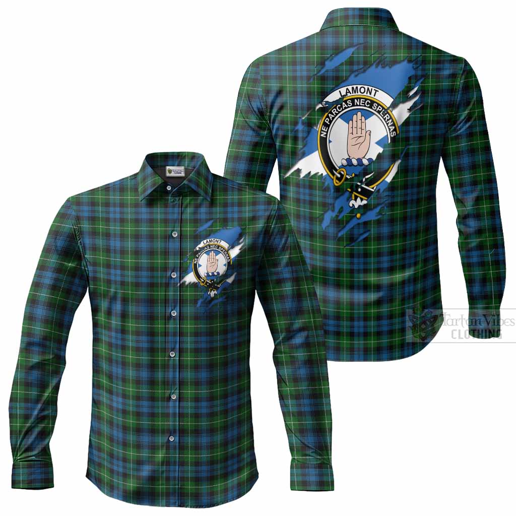 Lamont Clan Crest In Me Tartan Long Sleeve Button Shirts Scotland Flag Style