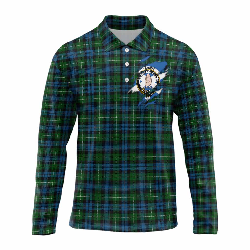 Lamont Clan Crest In Me Tartan Long Sleeve Polo Shirt Scotland Flag Style
