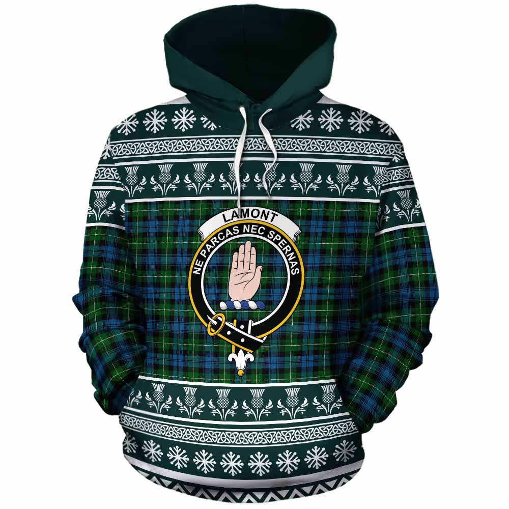 Lamont Clan Tartan Christmas Cotton Hoodie with Family Crest - Tartan Vibes Clothing