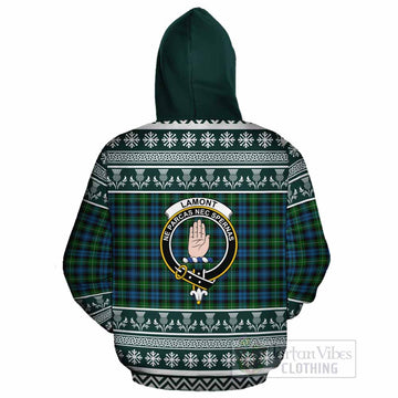 Lamont Clan Tartan Christmas Cotton Hoodie with Family Crest