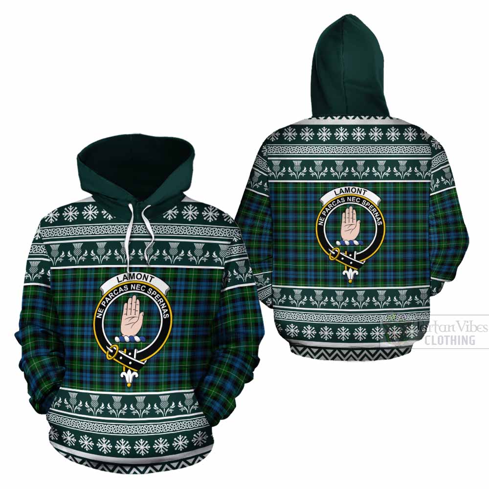 Lamont Clan Tartan Christmas Cotton Hoodie with Family Crest - Tartan Vibes Clothing
