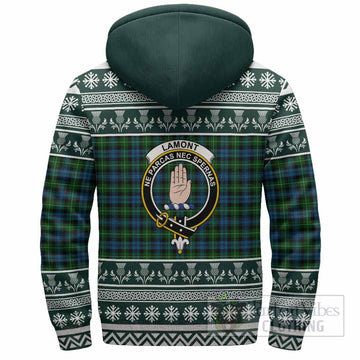 Lamont Clan Tartan Christmas Fleece Hoodie with Family Crest