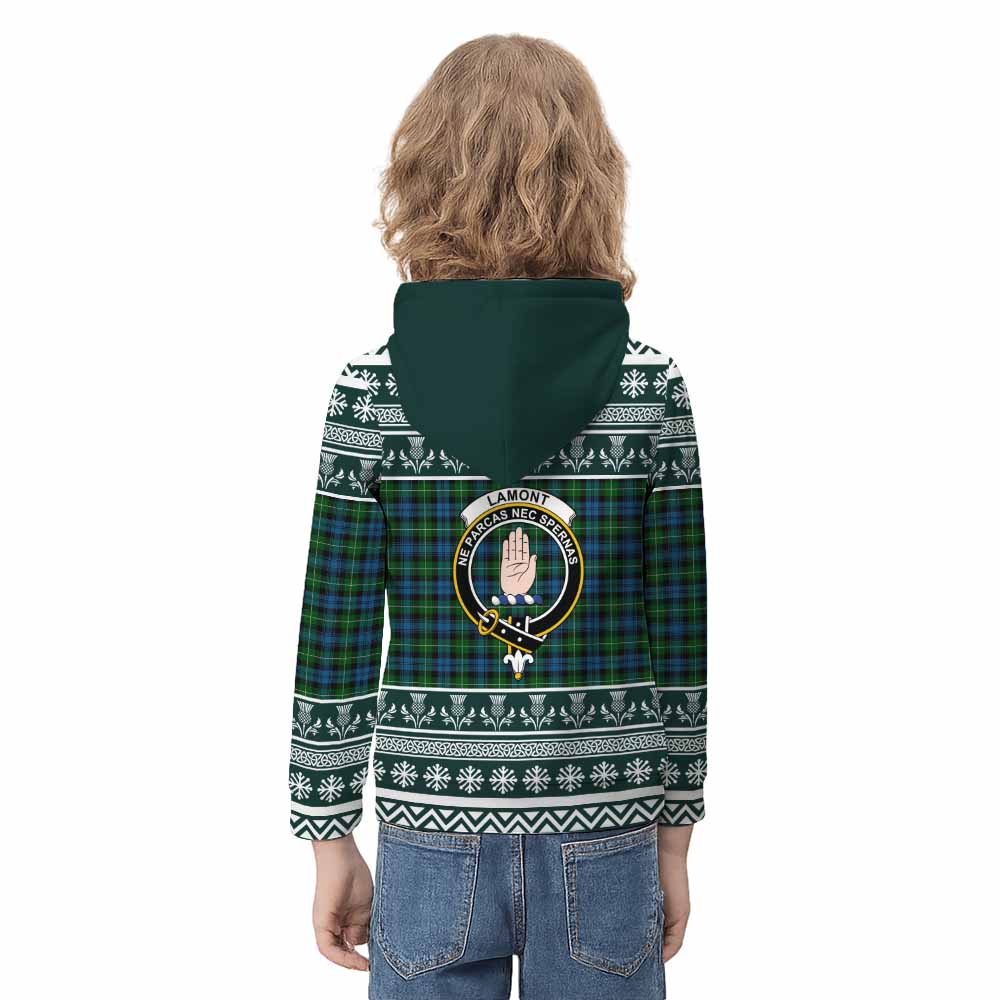 Lamont Clan Tartan Christmas Kid Hoodie with Family Crest - Tartan Vibes Clothing