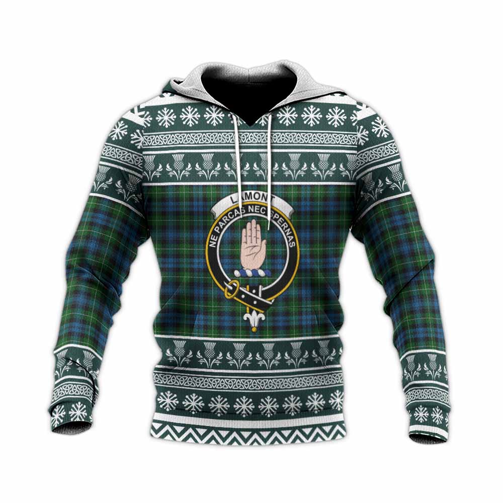 Lamont Clan Tartan Christmas Knitted Hoodie with Family Crest - Tartan Vibes Clothing
