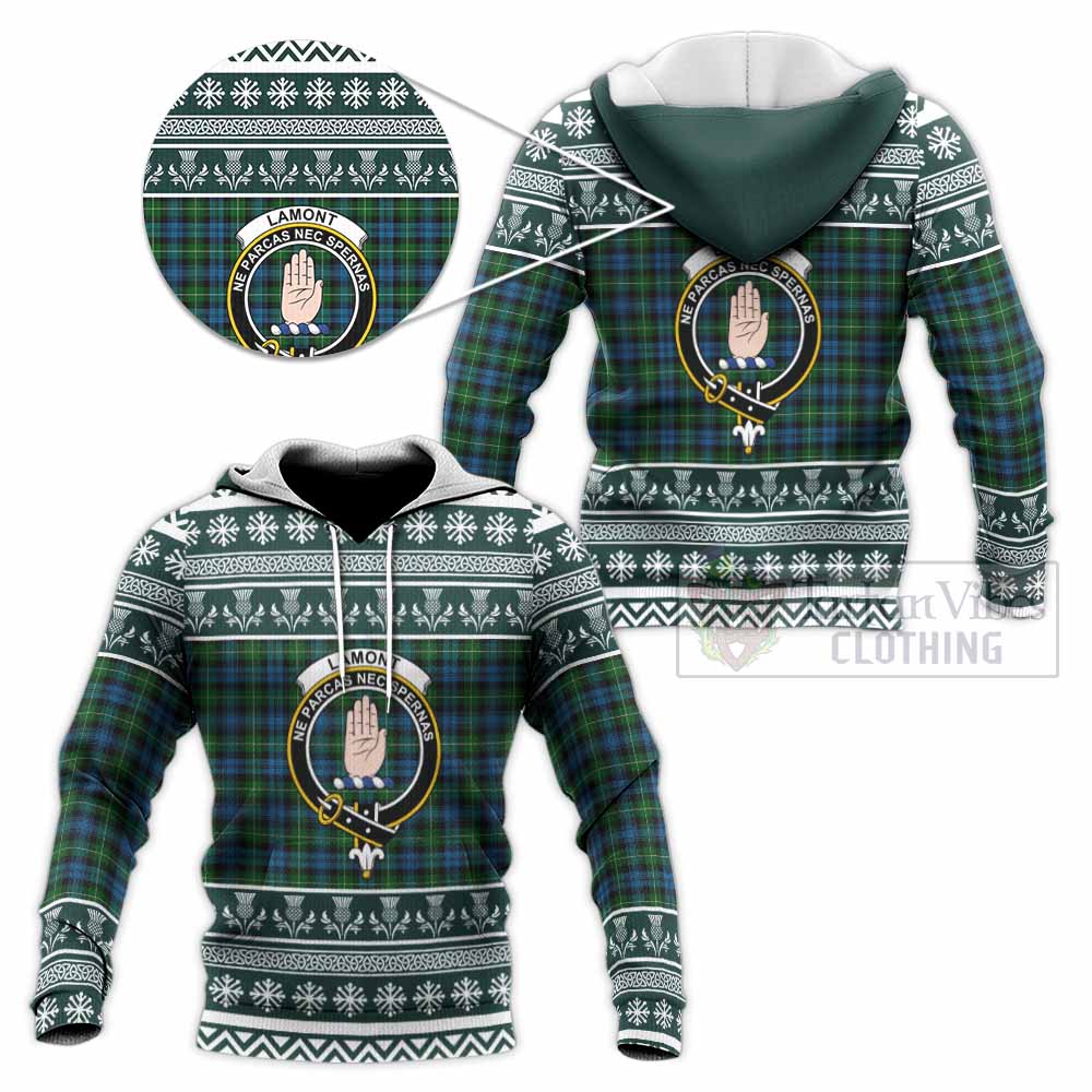 Lamont Clan Tartan Christmas Knitted Hoodie with Family Crest - Tartan Vibes Clothing