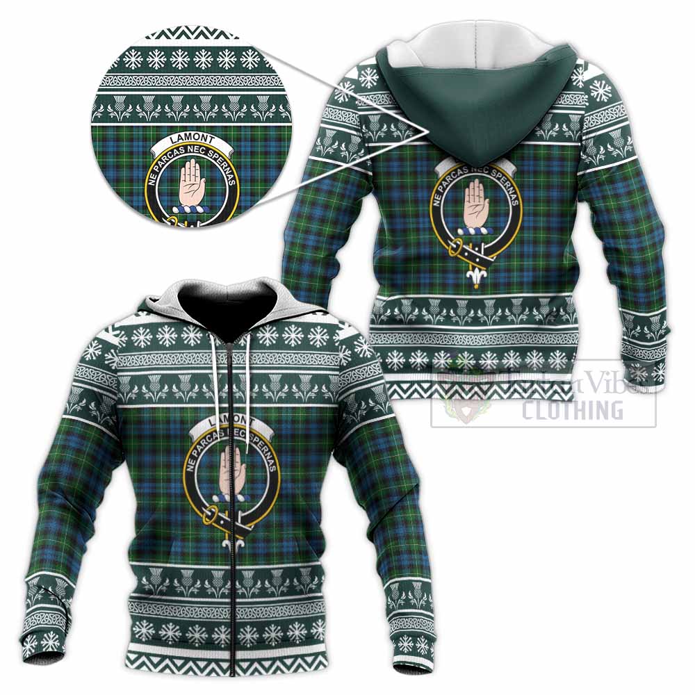 Lamont Clan Tartan Christmas Knitted Hoodie with Family Crest - Tartan Vibes Clothing