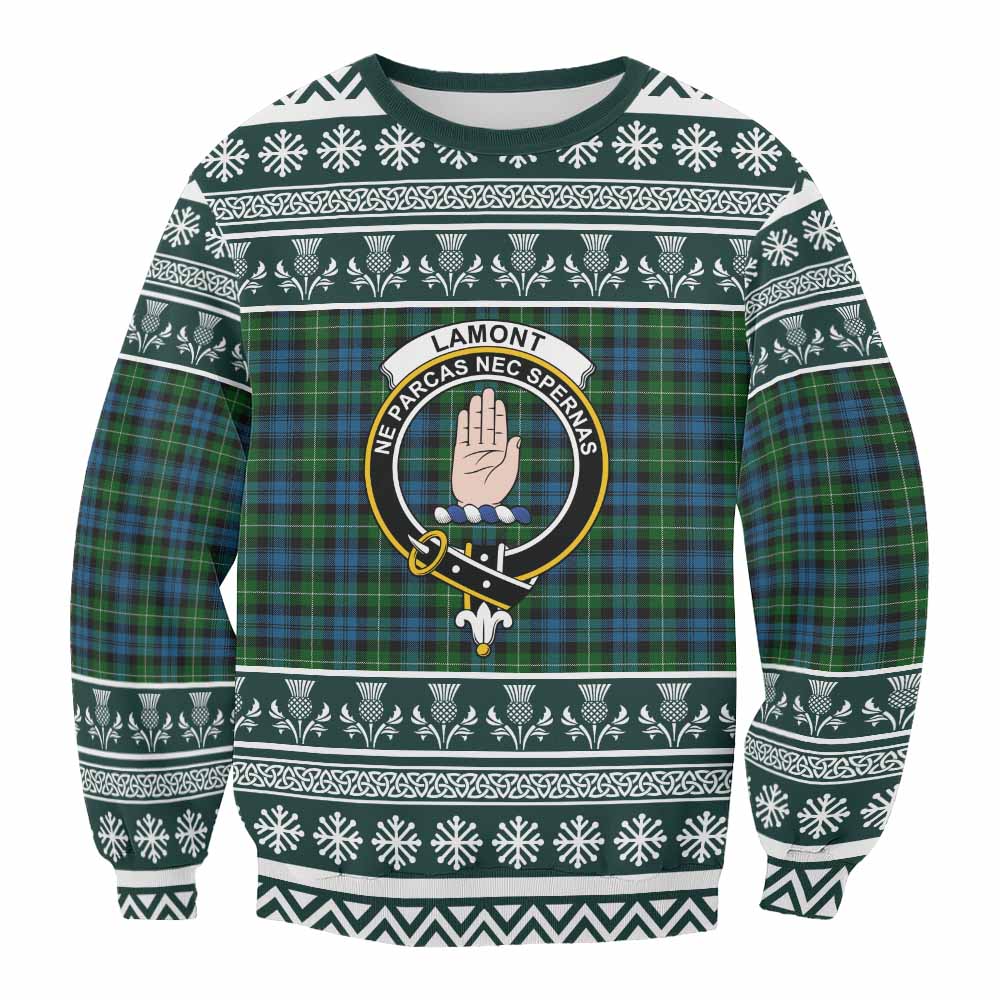 Lamont Clan Tartan Christmas Sweatshirt with Family Crest - Tartan Vibes Clothing