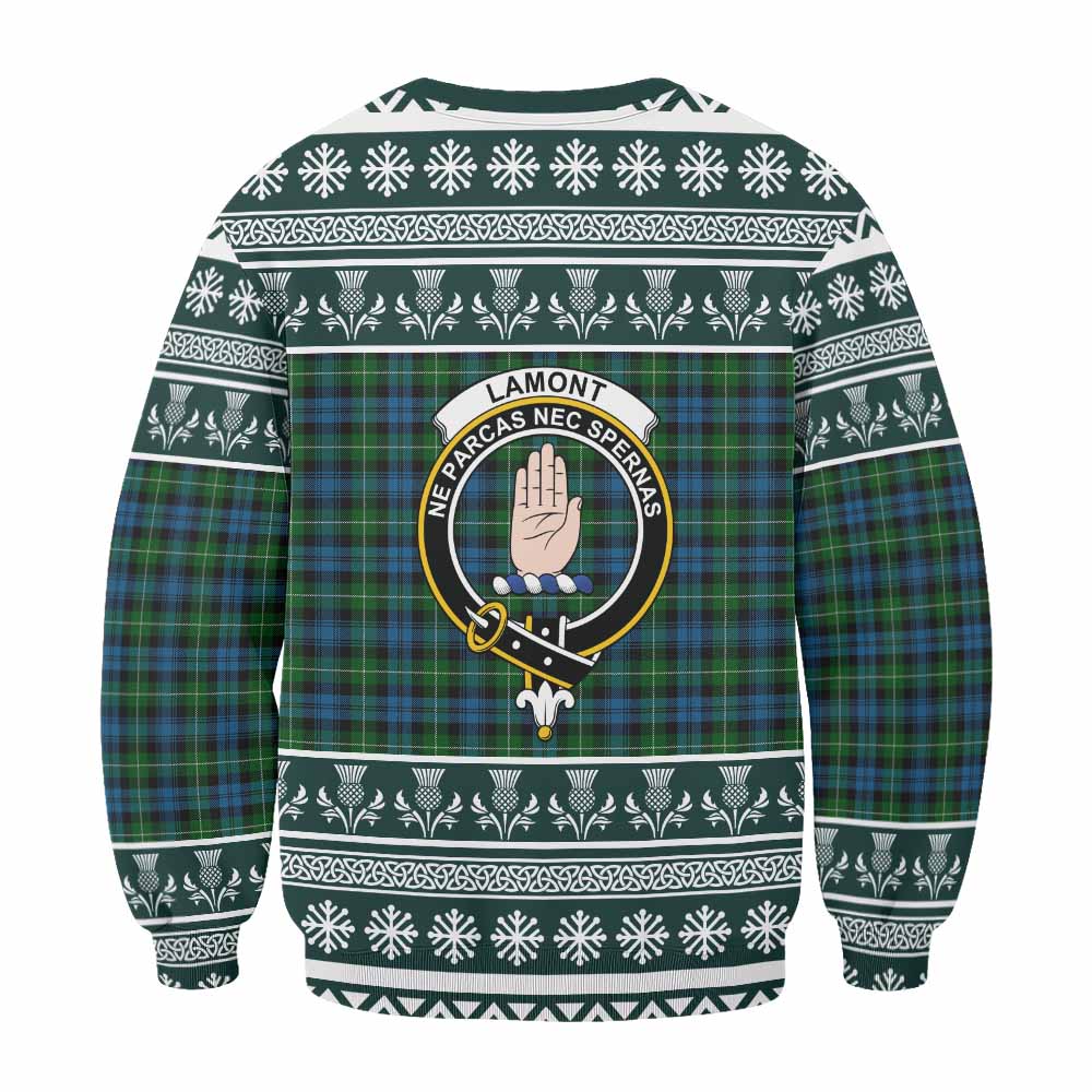 Lamont Clan Tartan Christmas Sweatshirt with Family Crest - Tartan Vibes Clothing