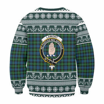 Lamont Clan Tartan Christmas Sweatshirt with Family Crest