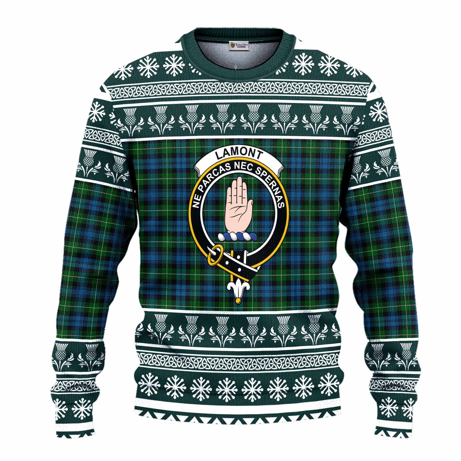 Lamont Clan Tartan Christmas Ugly Sweater with Family Crest - Tartan Vibes Clothing